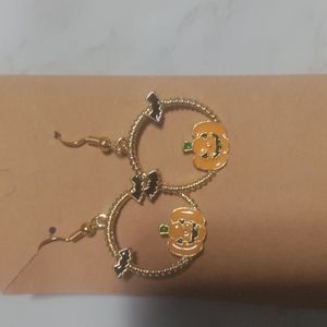 Pumpkin and bats hanging earings